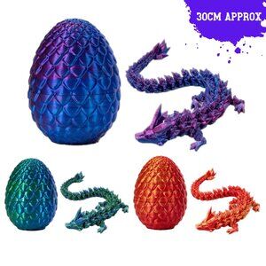 3D Printed Dragon Eggs with Dragon Inside, Articulated Crystal Dragon  12 Inches